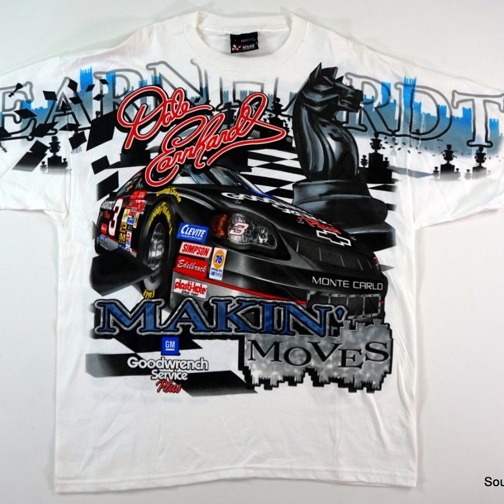 VTG Dale Earnhardt Making Moves #3 T-Shirt All Over Print White Large EUC